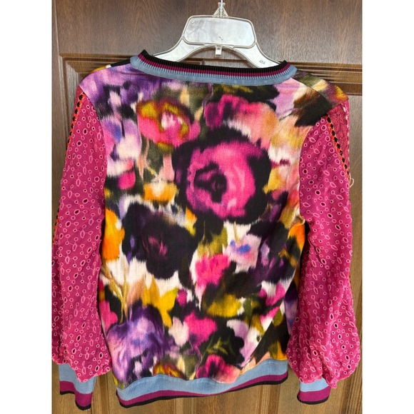 Anthropologie Women's Bl-nk London Multicolor Eyelet BOHO pullover blouse SZ XS - Picture 3 of 8